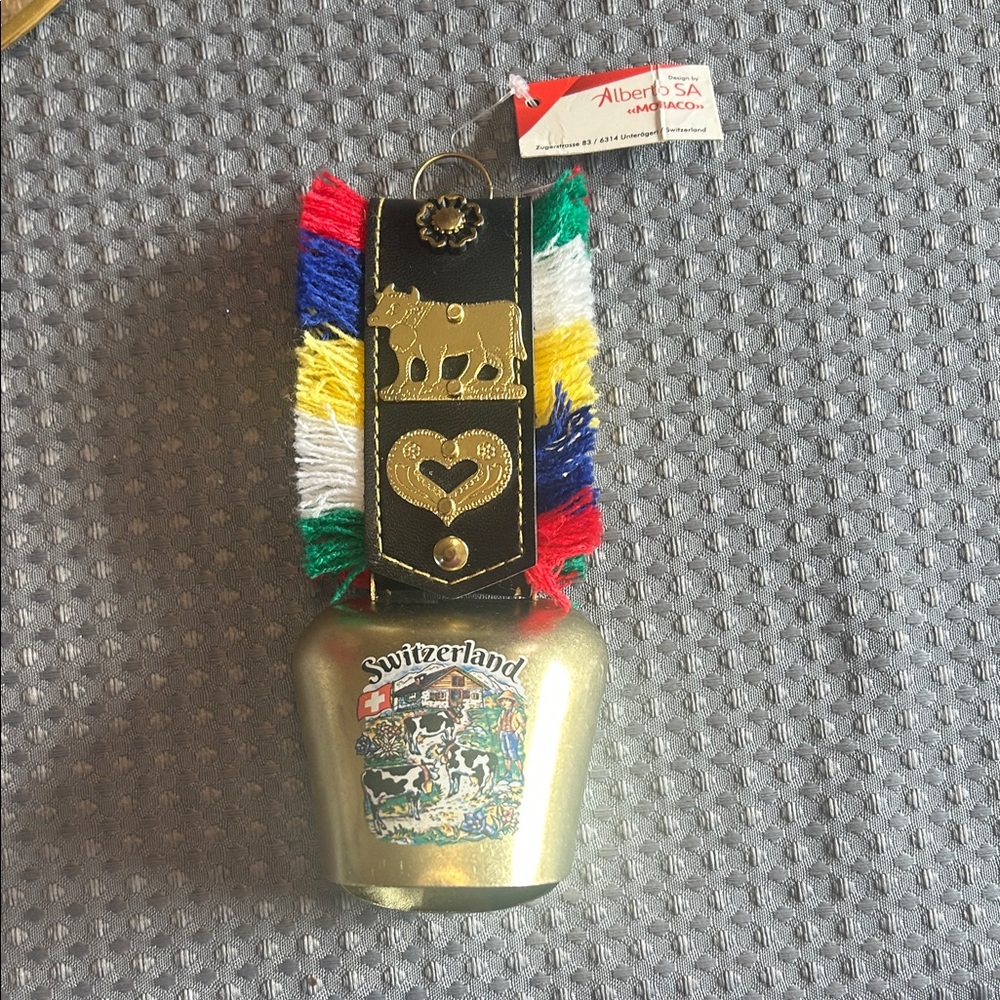 Gold Swiss Cowbell with Multicolor Tassels